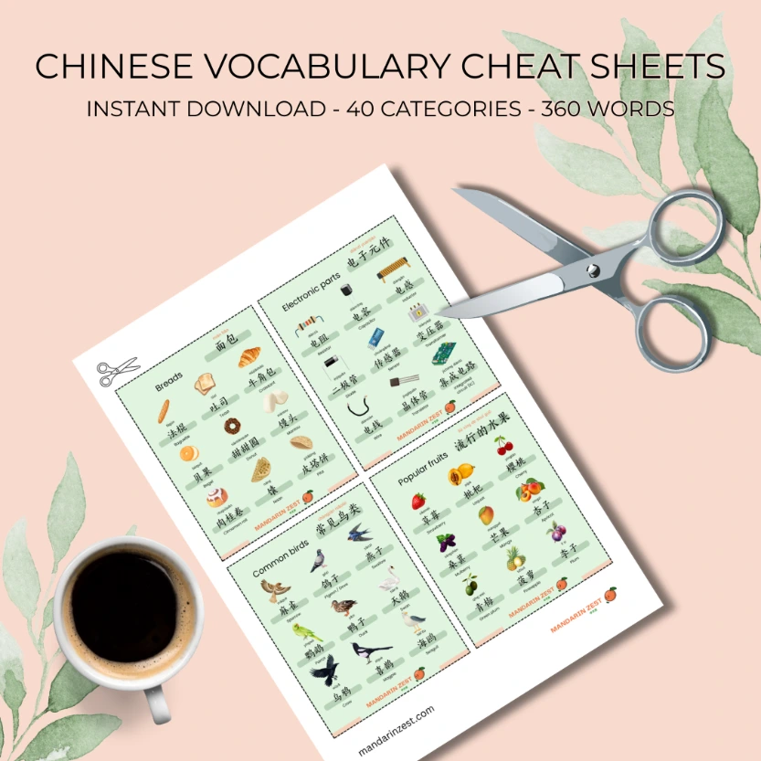 Chinese Vocabulary Cheat Sheets